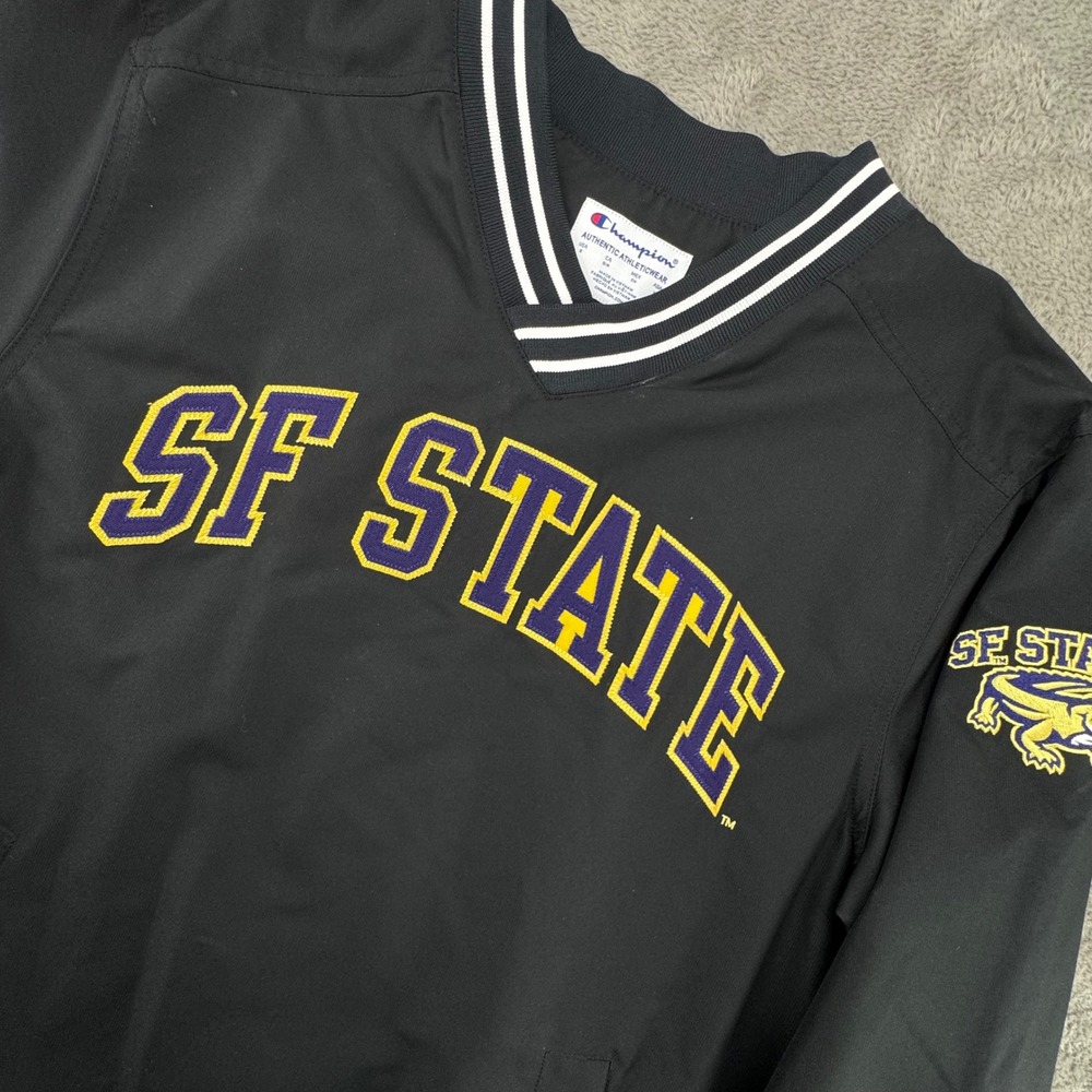 Champion SF State Gators Windbreaker Mens Small Black Excellent V-Neck Pullover‎